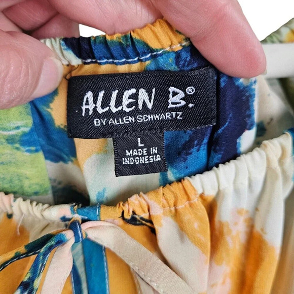 Allen B Schwartz Floral Print Peasant Top Blouse Cold Shoulder‎ Size Large - Picture 8 of 10